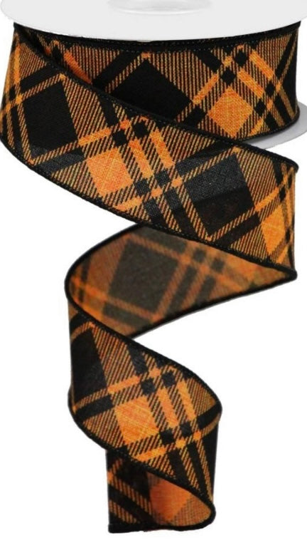 Wired Black and Orange Cross Check Ribbon - Halloween Ribbon - Harley Davidson Inspired Ribbon-1.5”x10 Yards