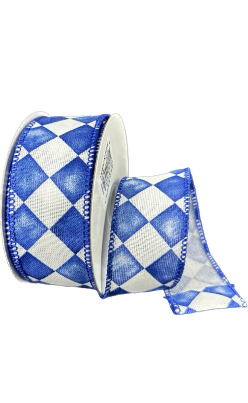 Wired Canvas Blue Tipsy Watercolor Check Ribbon- 1.5”x 10 Yards