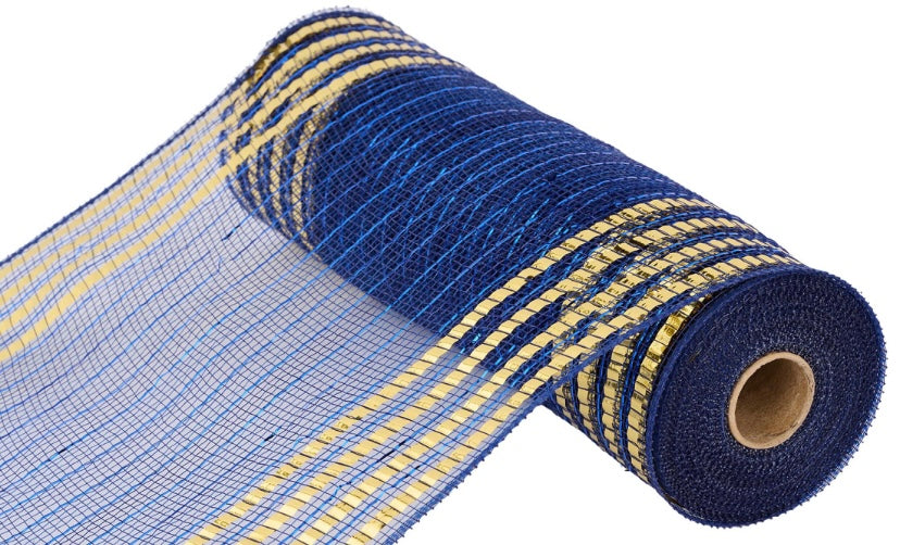Metallic Navy and Gold Stripe Wide Foil Stripe Mesh