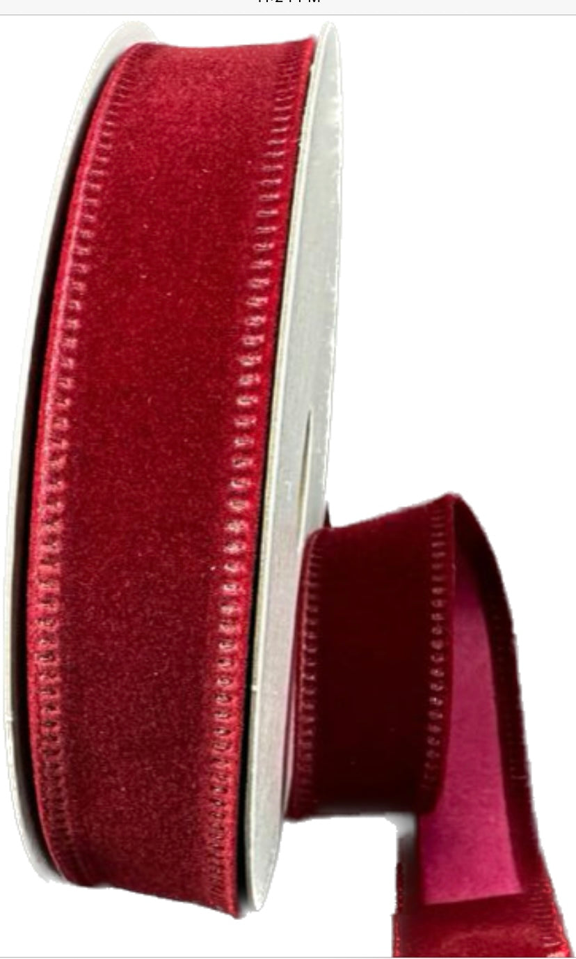 Wired Burgundy Velvet Ribbon-7/8”x10 Yards