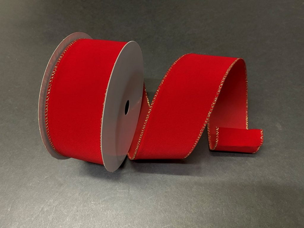 Wired Christmas Red Velvet Gold Edge Ribbon- 2.5”x25Yards