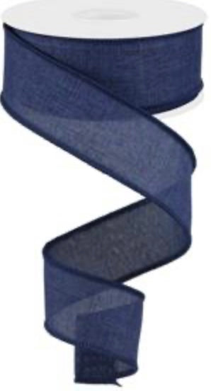 50 Yards - 1.5” Wired Navy Blue Linen Ribbon