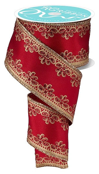 Wired Red and Gold Luxurious Scallop Trim Ribbon- 2.5”x10 Yards