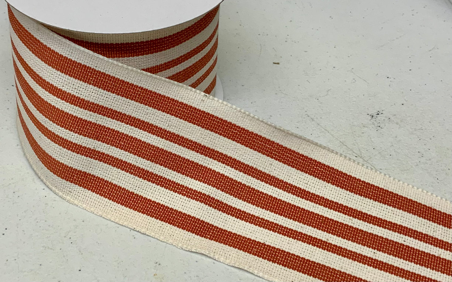 Wired Ivory Rust Woven French Stripes Ribbon- 2.5”x10 Yards