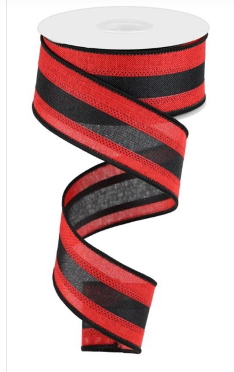 10 Yard - 1.5” Wired Black and Red Stripe Ribbon