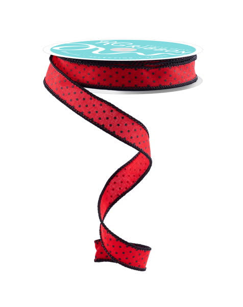 10 Yards - 5/8" Wired Red and Black Raised Swiss Dot Ribbon