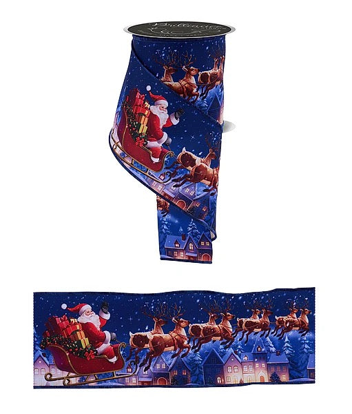 Wired Santa and Reindeer Ribbon-4”x10 Yards