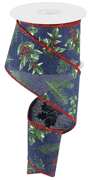 Wired Winter Foliage Ribbon- 2.5”x10 Yards