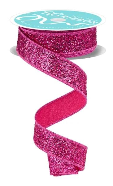 Wired Pink Laser Glitter Ribbon- 7/8”x10 Yards