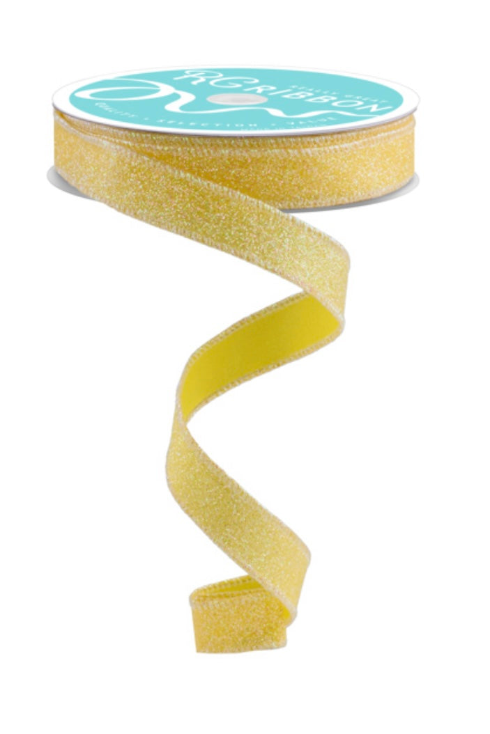 10 Yards - 5/8” Wired Yellow Iridescent Glitter on Satin Ribbon