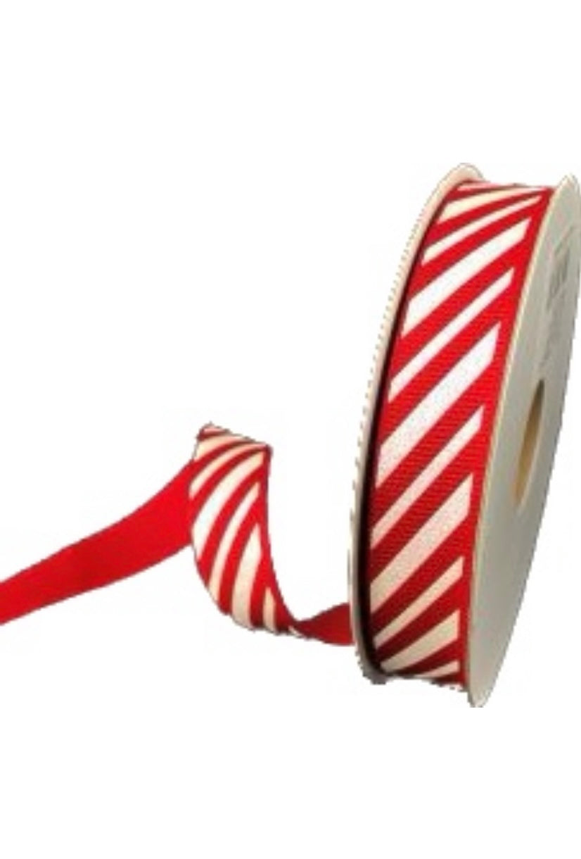 Red White Glitter Candy Cane Stripe Ribbon- 5/8”x10 Yards