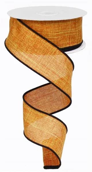 Wired Orange with Black Edge Linen Halloween Ribbon-1.5”x 10 Yards