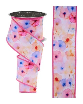 Wired Watercolor Floral Ribbon-2.5”x10 Yards