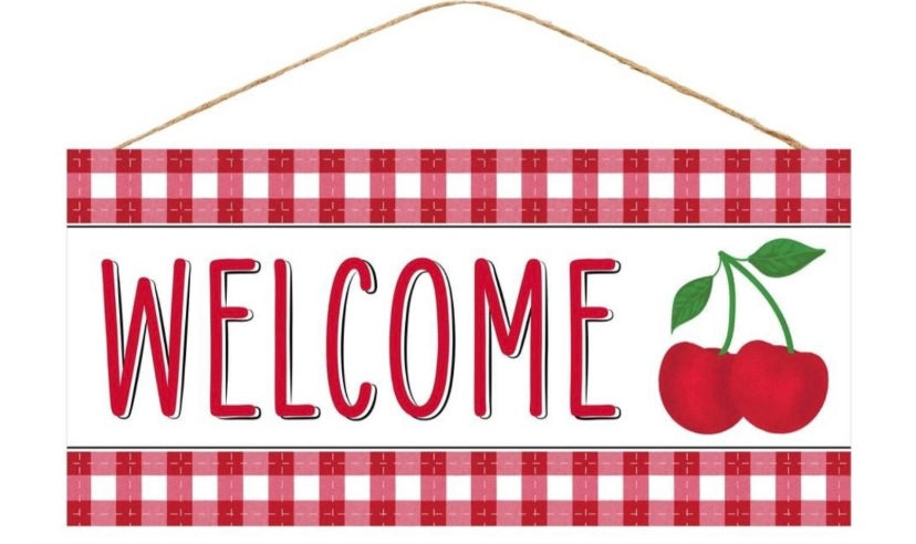 Cherry Welcome Wreath Sign- 12.5”x6”