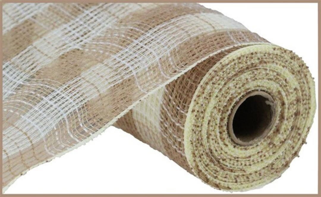 Natural with Cream Check Fabric Mesh- 10.5 inch x 10 Yards