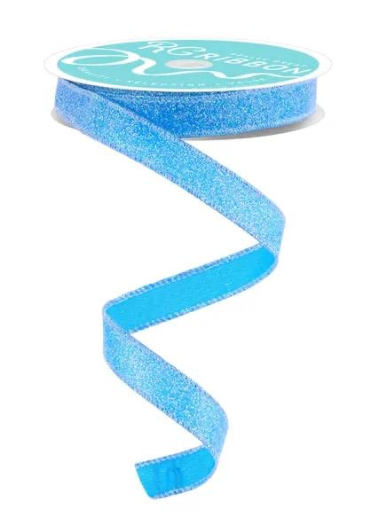 10 Yards - 5/8” Wired Light Blue Iridescent Glitter on Satin Ribbon