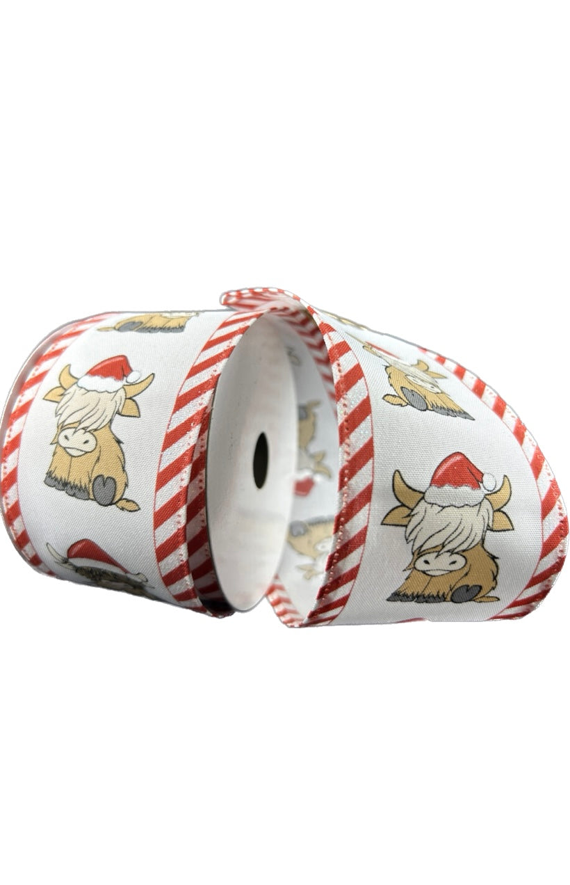 Wired Highland Cows Christmas Ribbon- 2.5”x10 Yards