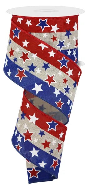 Wired Patriotic Stars Ribbon-2.5”x10 Yards