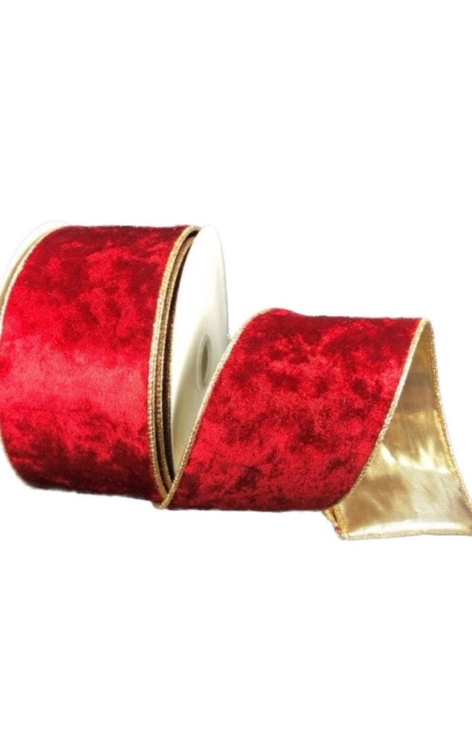 Wired Red Metallic Velvet Gold Trim Christmas Ribbon- 2.5”x10 Yards