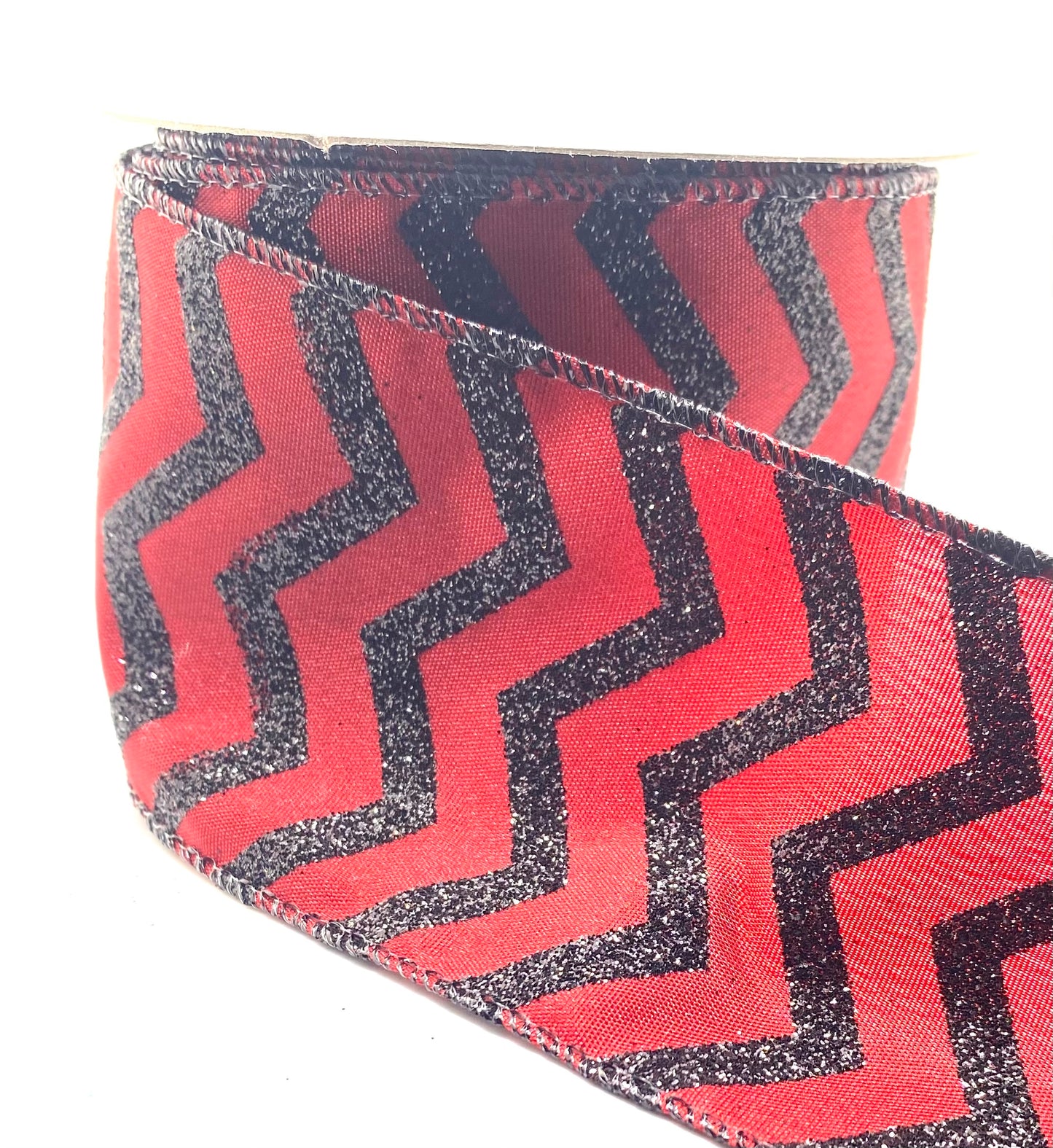 10 Yards - 2.5” Wired Red and Black Wavy Lines Satin Ribbon