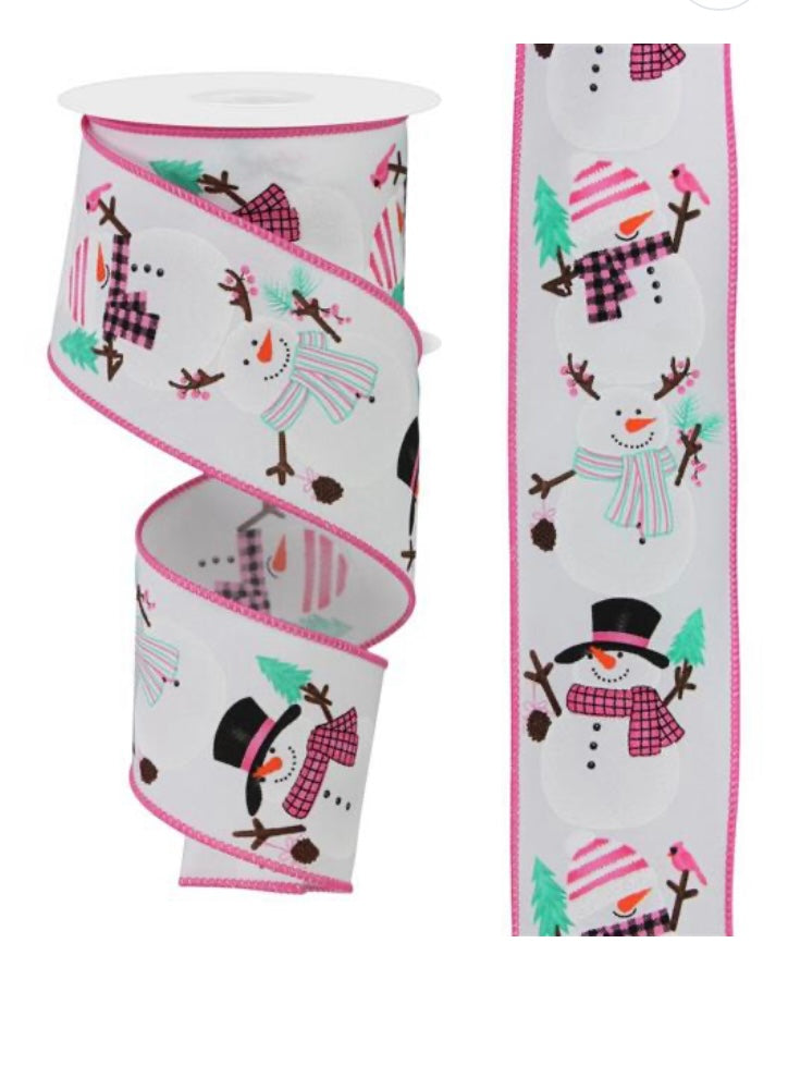 10 Yards - 2.5” Wired Pastel Snowman Ribbon