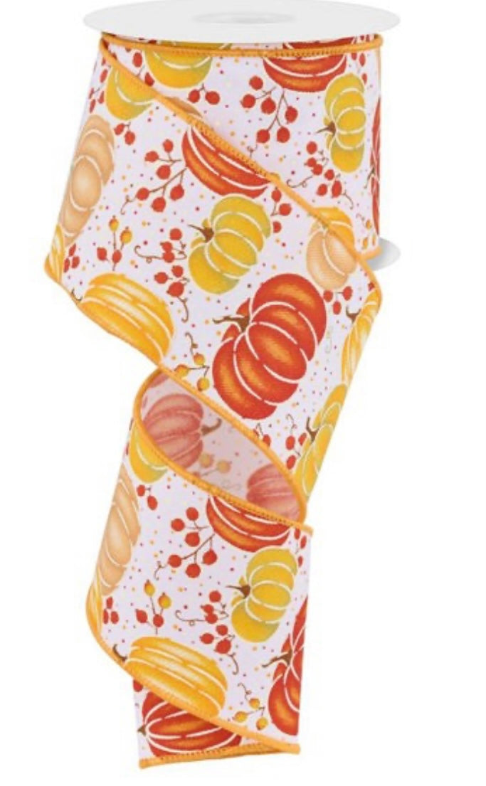 10 Yards - 2.5” Wired Pumpkin and Berries Fall Ribbon