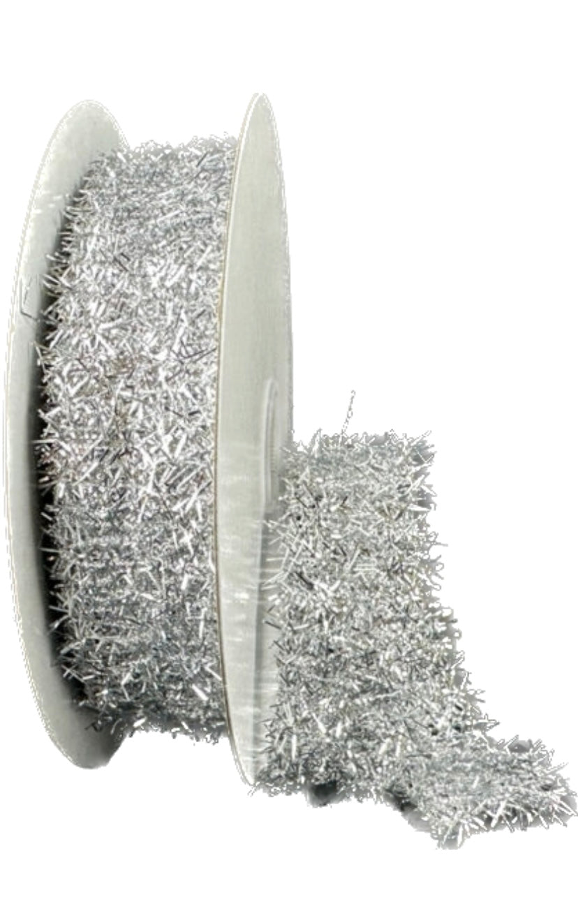 Wired Silver Long Confetti Metallic Ribbon-7/8”x10 Yards