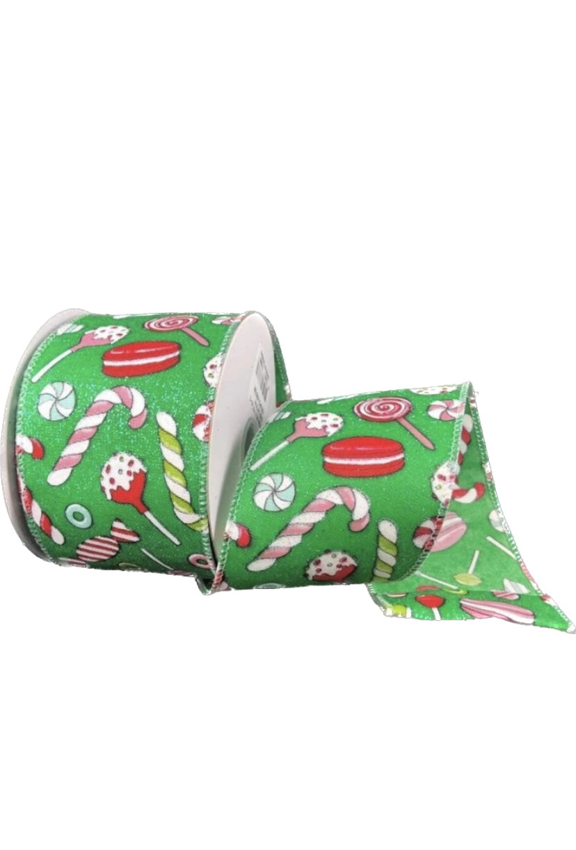 10 Yards - 2.5” Wired Peppermint Candy Cane Swirl Christmas Candy Ribbon