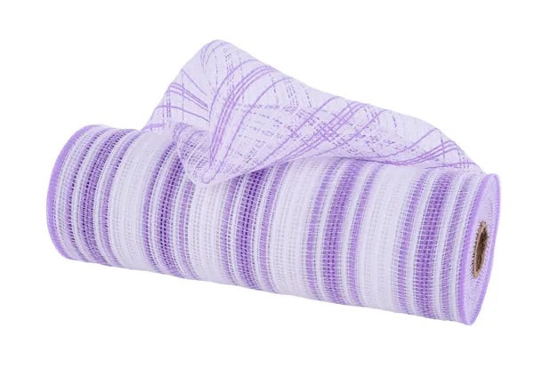 Faux Jute Lavender and White Farmhouse Stripe Mesh- 10.25 inch x 10 Yards