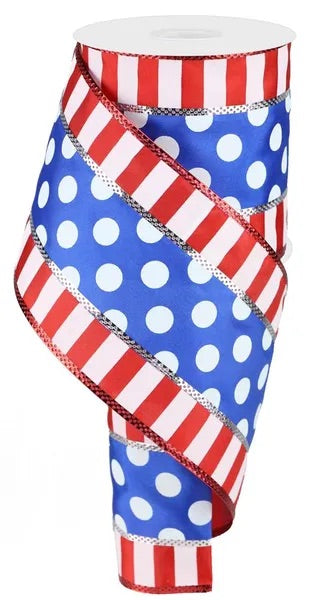 Wired Patriotic Stars and Dots Ribbon-4”x10 Yards
