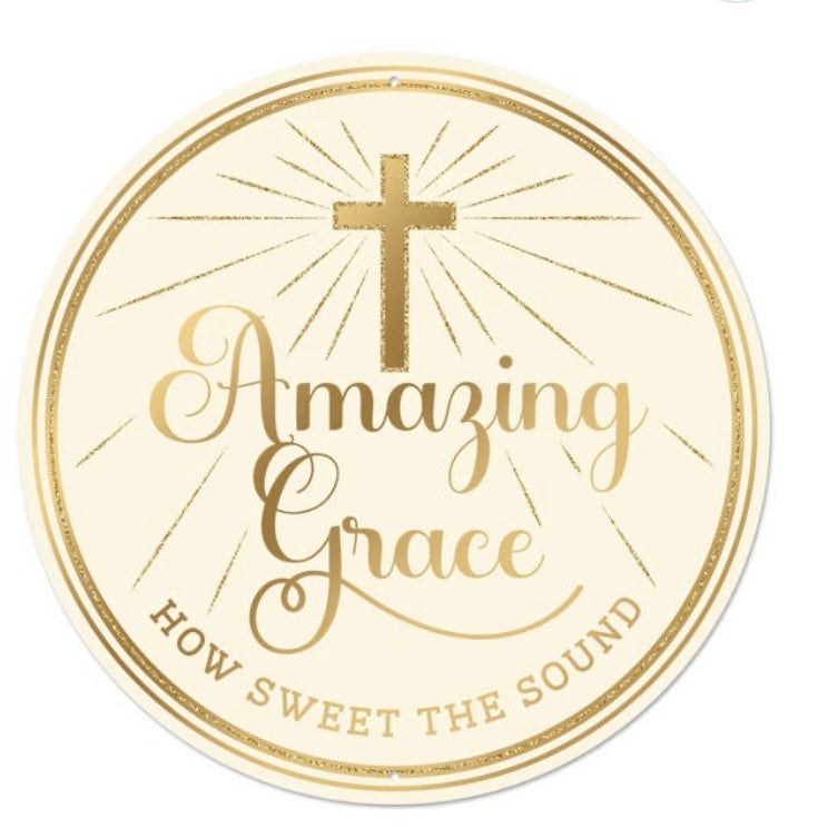 12" Round Metal Amazing Grace Wreath Sign