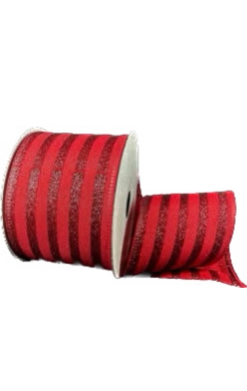 Wired Dark Red Ponche Glitter Cabana Strip Ribbon-2.5”x10 Yards