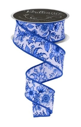 Wired Chinoiserie Florals Ribbon- 1.5”x10 Yards