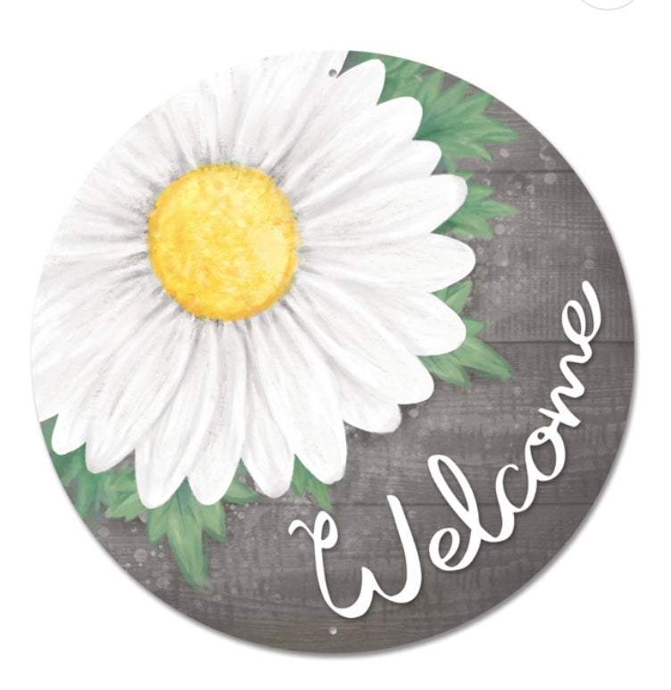 12" Round Metal Floral Welcome Wreath Sign