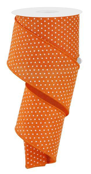 Wired Orange with Small White Dots Ribbon- 2.5”x10 Yards