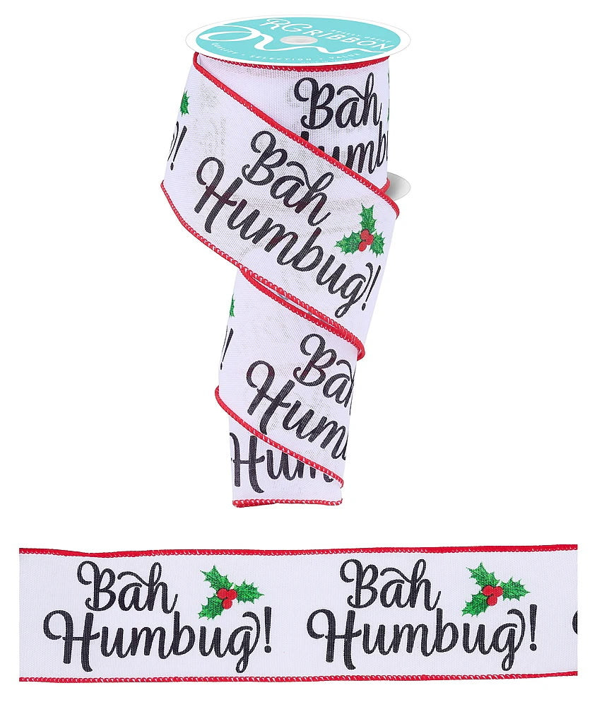 Wired Bah Humbug Christmas Ribbon-2.5”x10 Yards