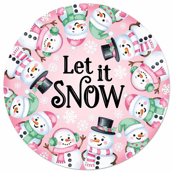 12" Round Metal Let It Snow Wreath Signs