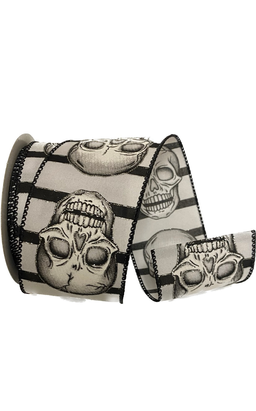 Wired Skull Halloween Ribbon-2.5”x 10 Yards