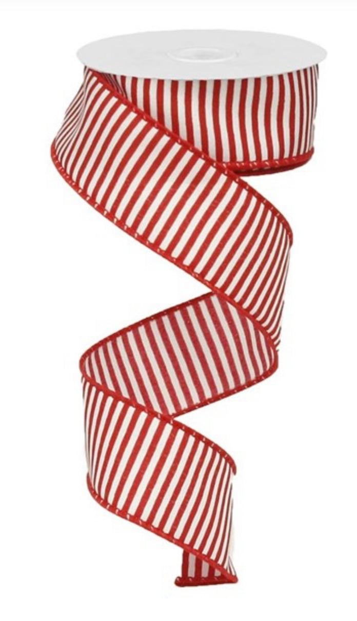 Wired Red and White Stripe Ribbon- 1.5”x10 Yards