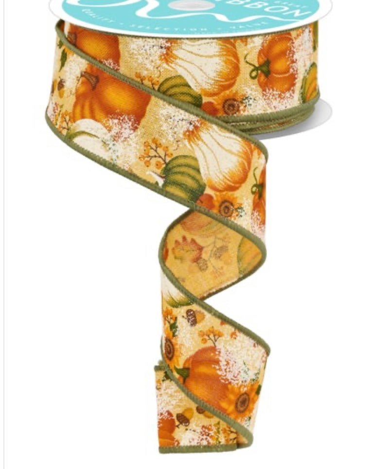 10 Yards - 1.5” Wired Fall Pumpkin Sunflower Acorn Ribbon