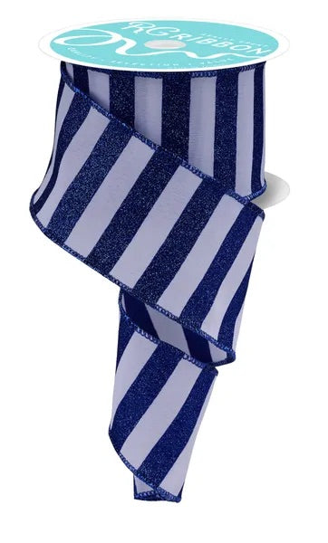 Wired Royal Blue and White Horizontal Stripes Ribbon- 2.5”x 10 Yards