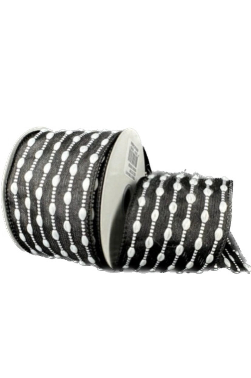 Wired Black Snowball Weave Ribbon- 2.5”x 10 Yards