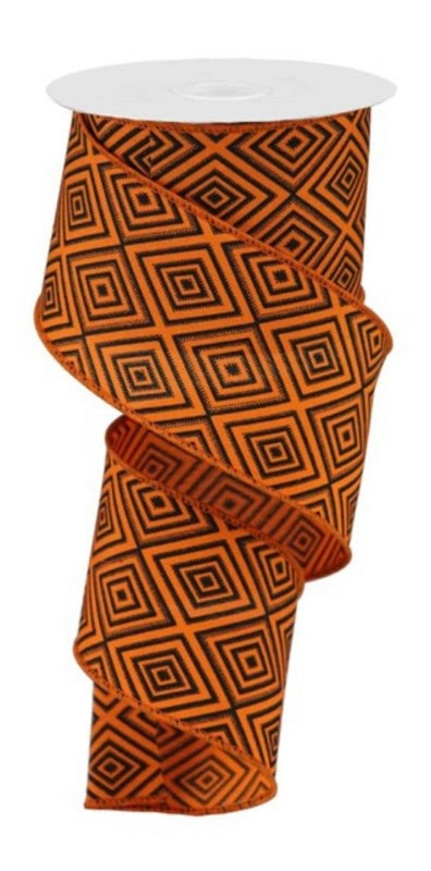 Wired Orange and Black Diamond Halloween Ribbon-2.5”x10 Yards