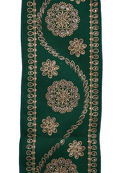 Wired Hunter, Champagne and Gold Deluxe Wavy Floral Ribbon-4”x10 Yards