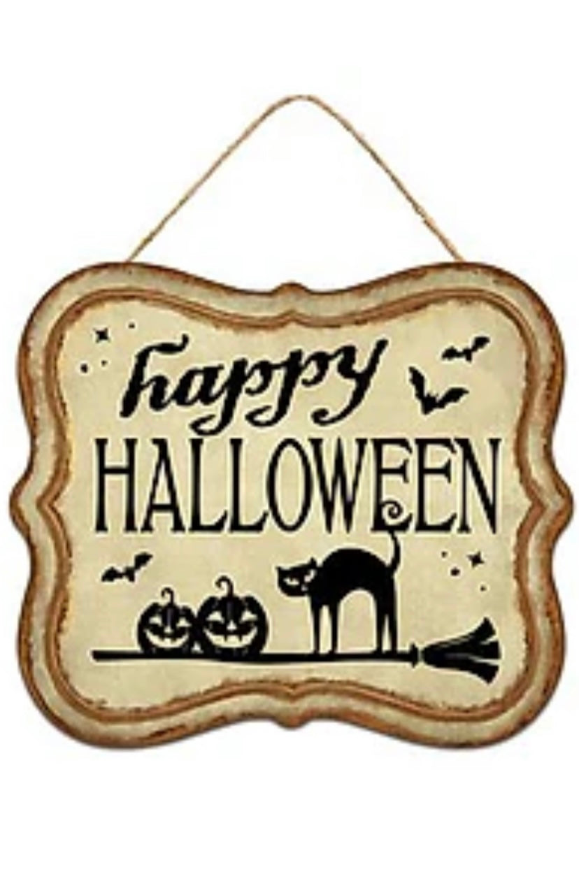 7"Lx6"H Tin Matte Happy Halloween Wreath Signs