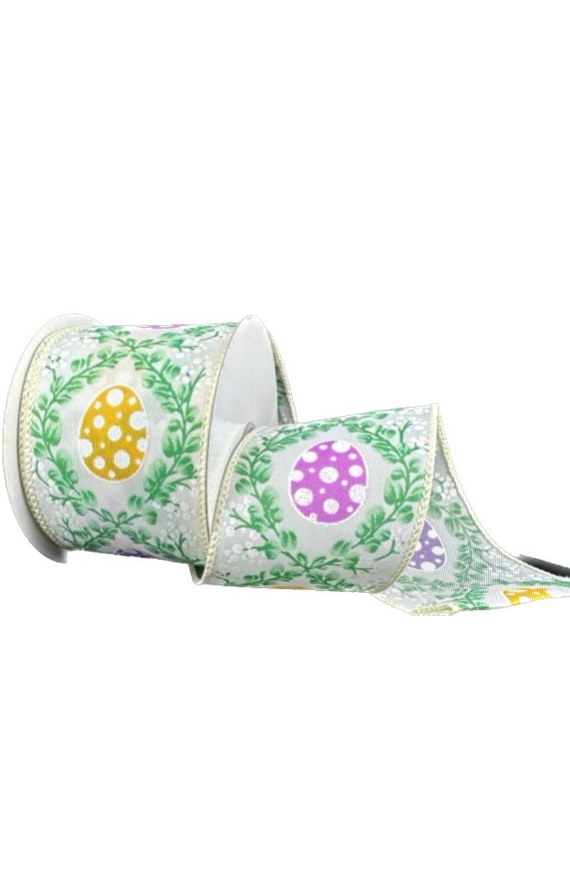 Wired Cream Background Easter Egg Ribbon-2.5”x10 Yards