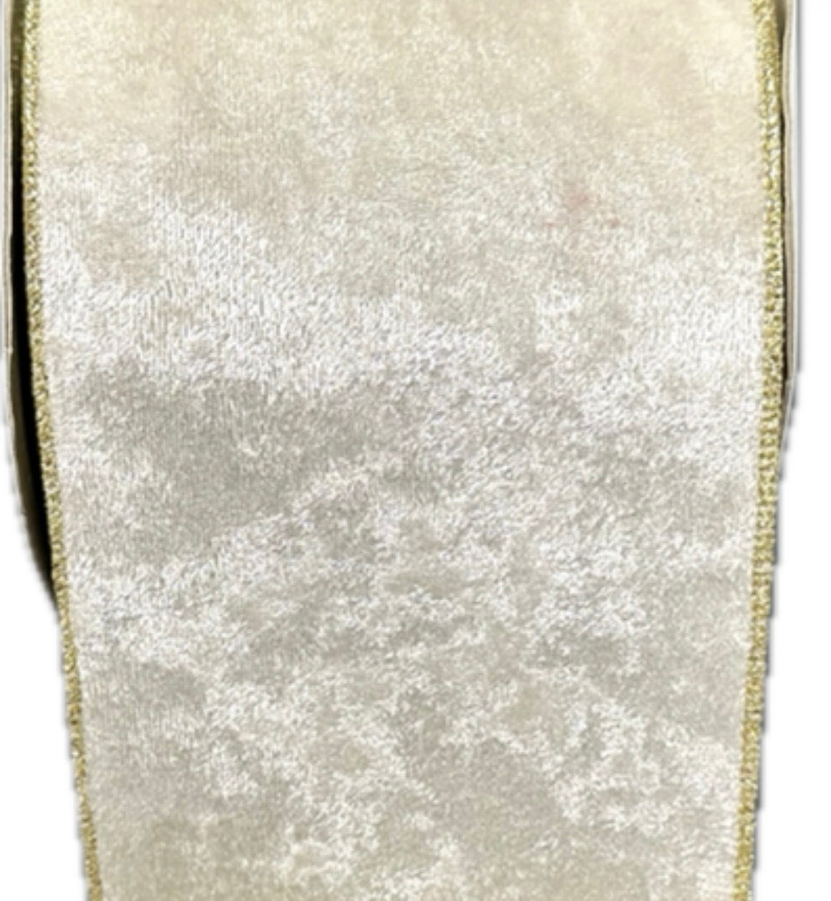 Wired White Metallic Velvet Gold Trim Christmas Ribbon- 4”x10 Yards