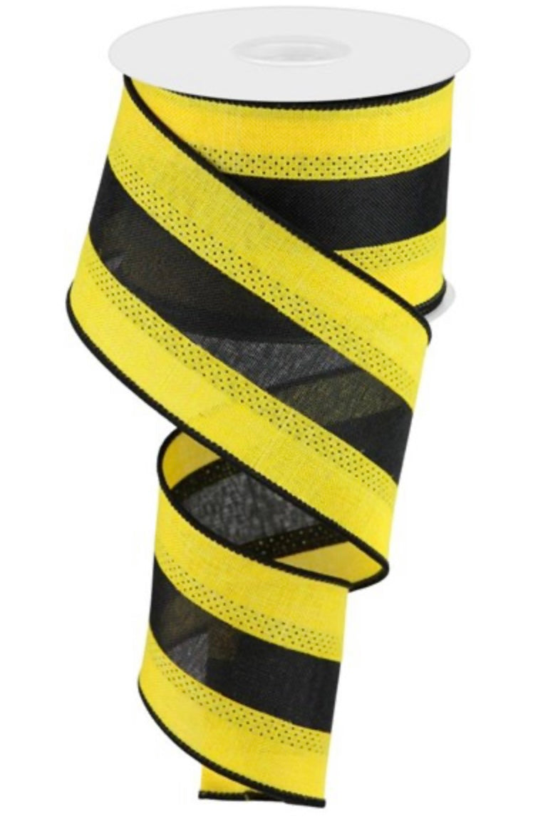 10 Yard - 2.5” Wired Black and Yellow Stripe Ribbon