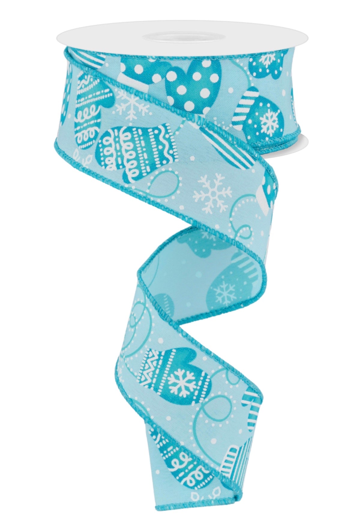 Wired Blue and White Winter Mittens Ribbon- 1.5”x10 Yards