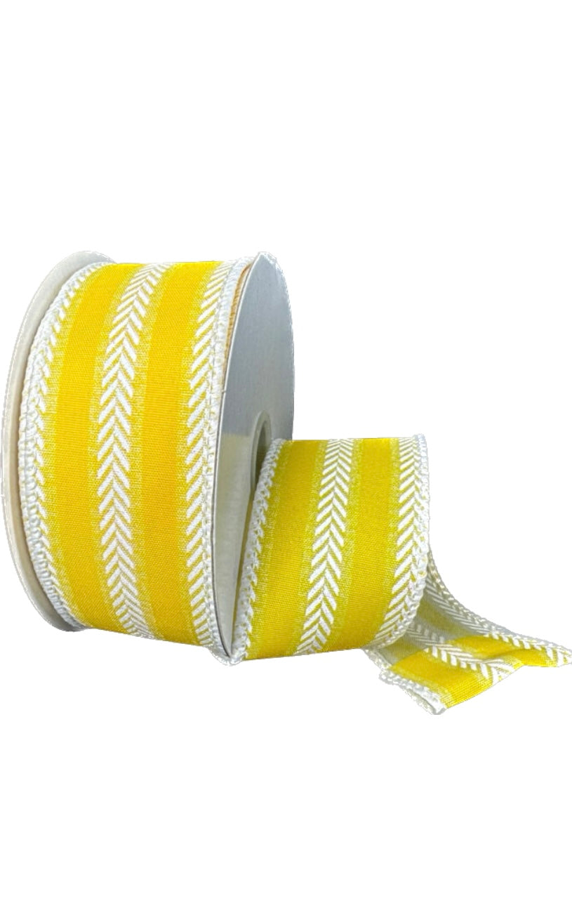 10 Yards - 1.5” Wired Yellow and White Iridescent Herringbone Ribbon